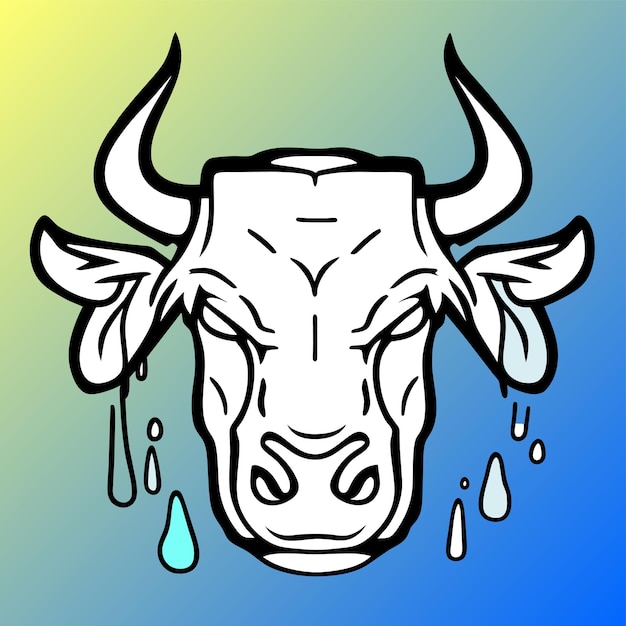 Vector portrait of cow in pop art style flying colors expression hand drawn flat stylish cartoon sticker