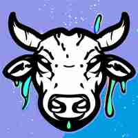 Vector portrait of cow in pop art style flying colors expression hand drawn flat stylish cartoon sticker