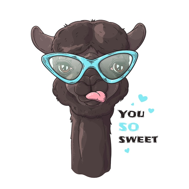 Vector portrait of cute alpaca in glasses