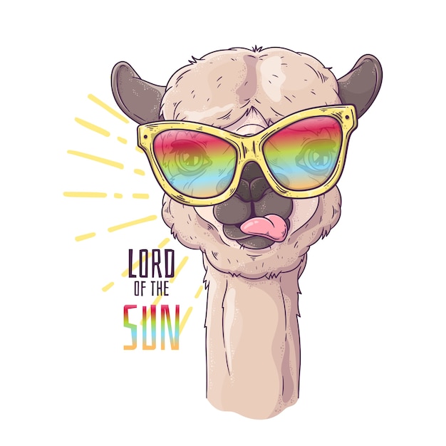 Vector portrait of cute alpaca in glasses