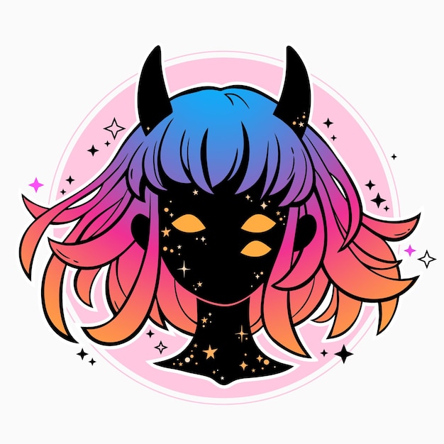 Portrait of cute colorful magic demon girl