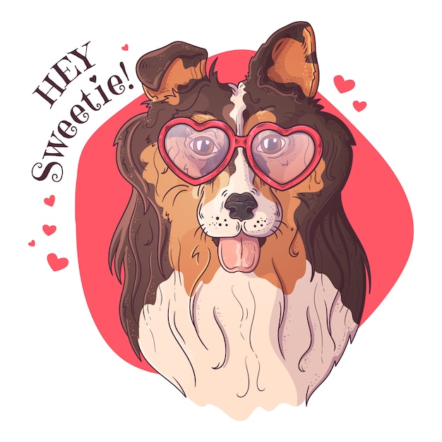 Portrait of a cute dog in glasses.