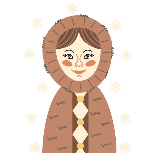 Portrait of a cute eskimo girl in a fur coat