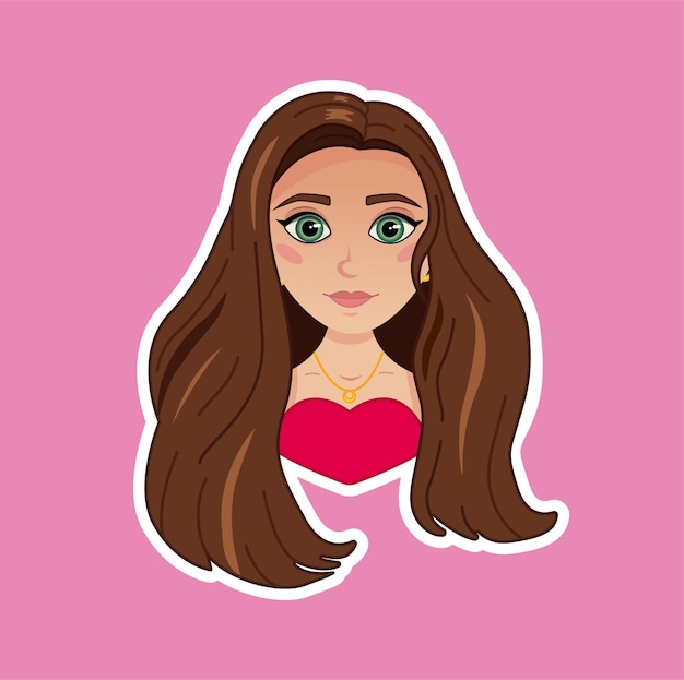 Portrait of a cute girl. Girl avatar. Stickers. Flat vector illustration