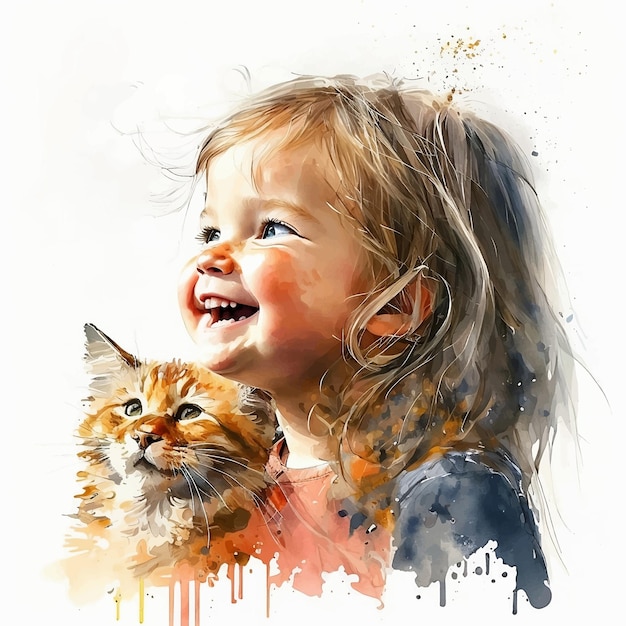 Portrait of cute little girl water coler paint