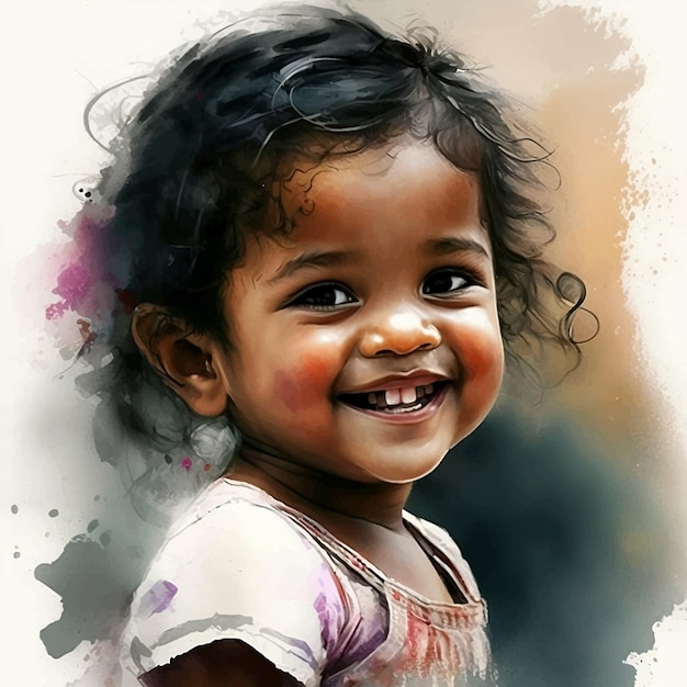 Portrait of cute little girl water coler paint