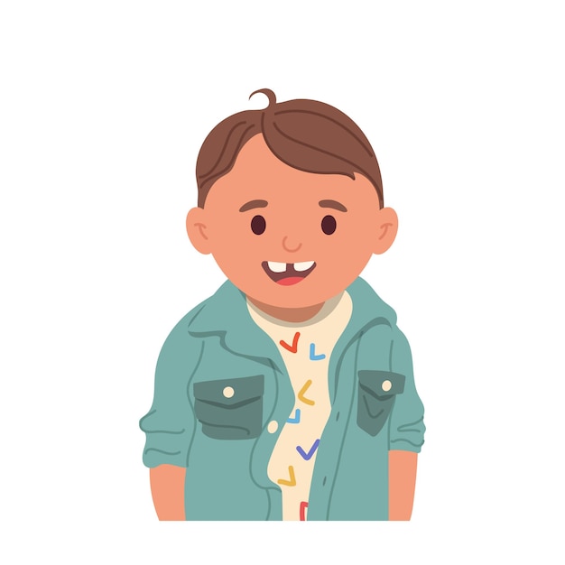 Portrait of cute little preschool boy cartoon character toothy smiling feeling good and satisfied