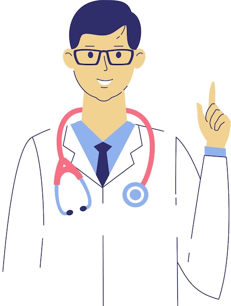 Portrait of Doctor Man with Finger Up in Line Art Style