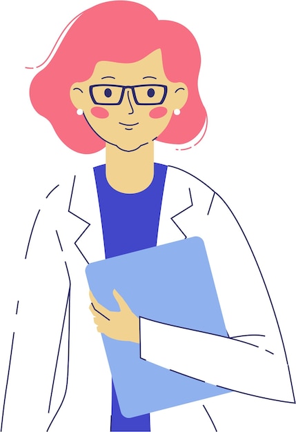 Portrait of Doctor Woman with Folder in Line Art Style