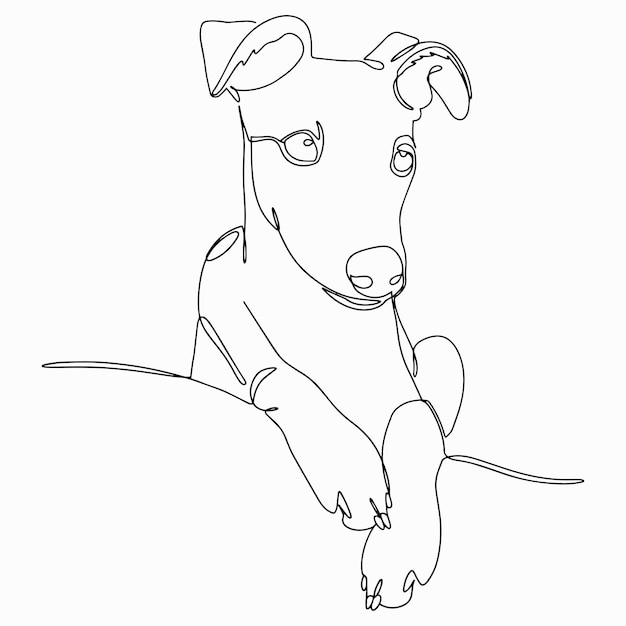 Portrait of a dog in one line Whippet greyhound realistic silhouette outline on white background