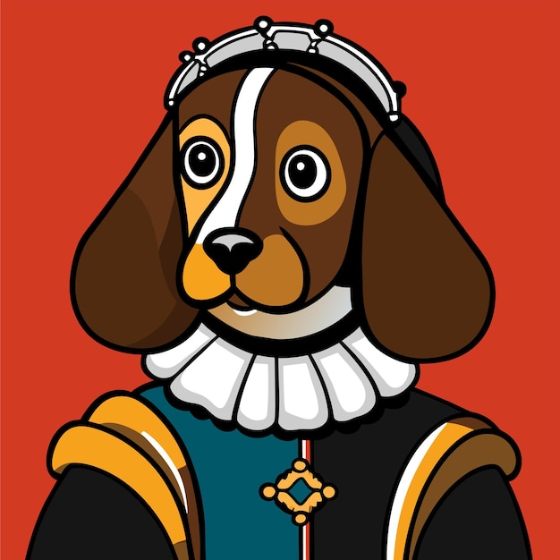 Portrait of a dog wearing a historic military uniform hand drawn flat stylish cartoon sticker