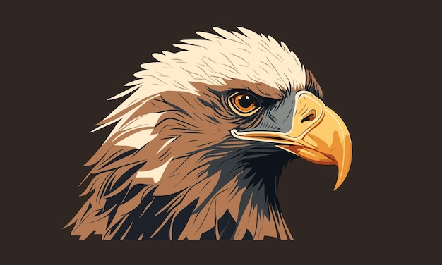 A portrait of an eagle with a yellow beak.