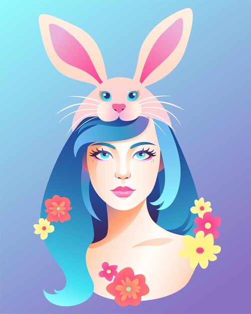 Vector portrait easter woman with rabbit ears