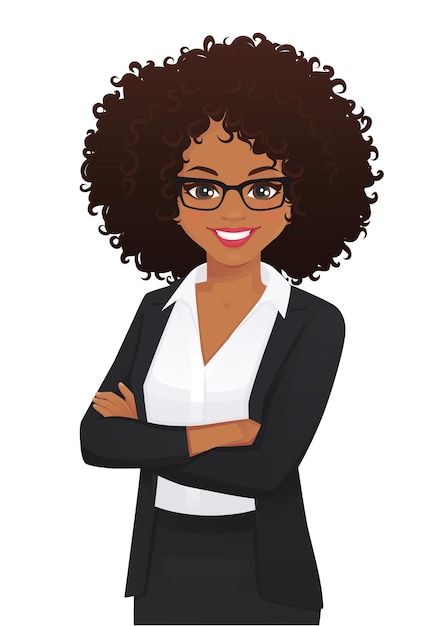 Vector portrait of elegant business woman with arms crossed isolated vector illustration