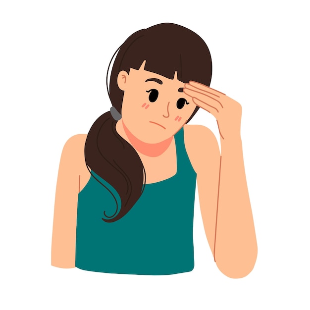 Vector portrait of embarassed shy girl with palm on forhead illustration