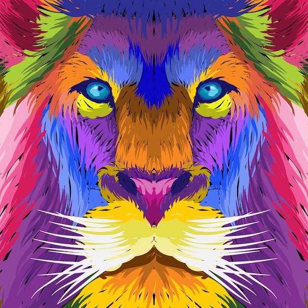 Portrait face lion pop art decorative.