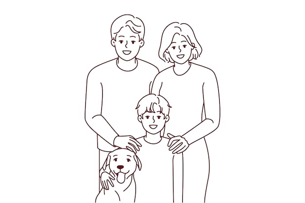 子供と犬と家族の肖像画