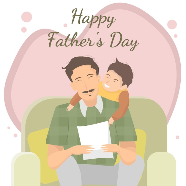 Vector portrait of father and son hugging to celebrate father day