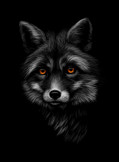 Portrait of a fox head on a black background. Vector illustration