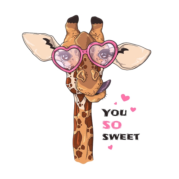 Vector portrait of funny giraffe in custom glasses.