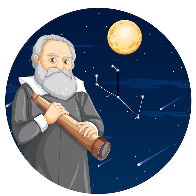 Portrait of Galileo Galilei in cartoon style