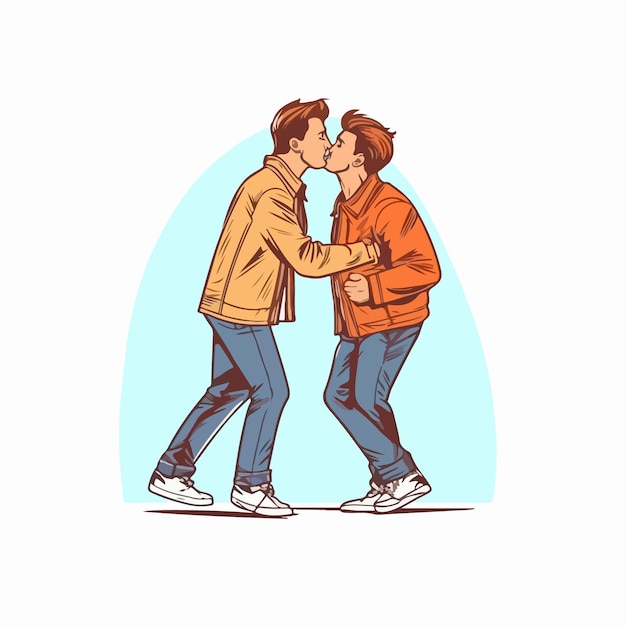 Portrait of gay couple being loving and happy two gay boys kissing pride community concept