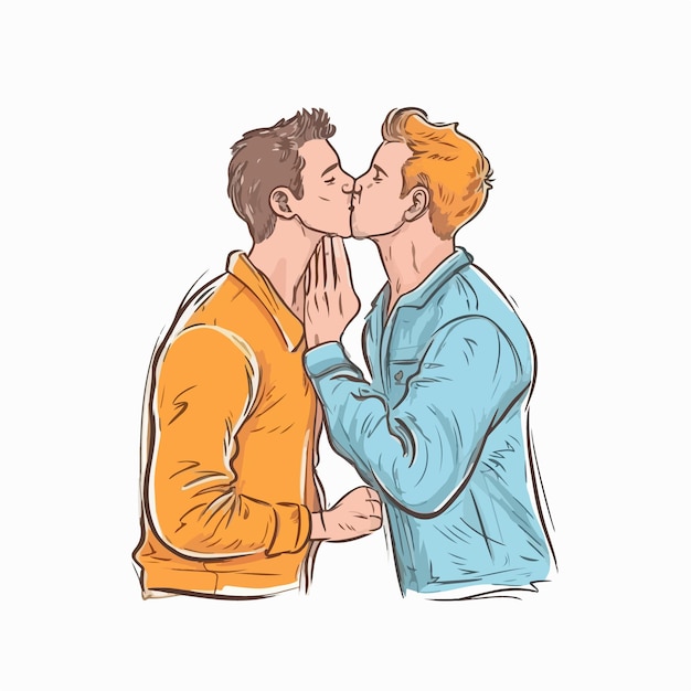 portrait of gay Couple being loving and happy Two gay boys kissing Pride community concept