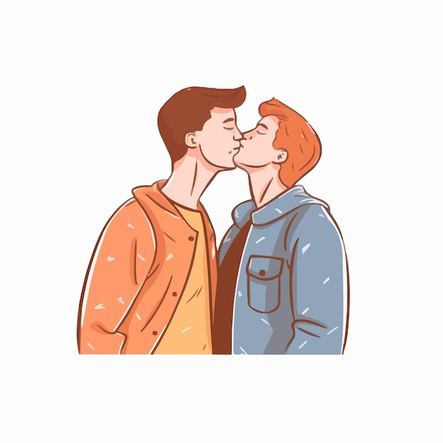 portrait of gay Couple being loving and happy Two gay boys kissing Pride community concept