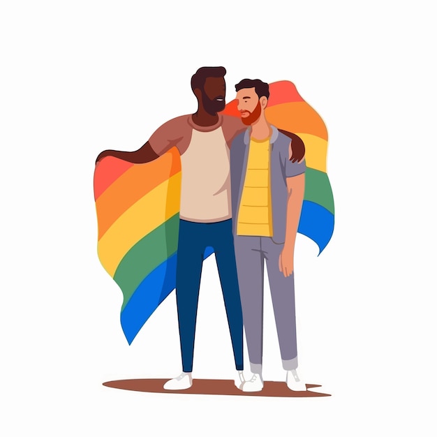 Vector a portrait of gay couple with a rainbow flag the concept of lgbtq illustration of a couple of men