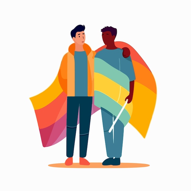 Vector a portrait of gay couple with a rainbow flag the concept of lgbtq illustration of a couple of men