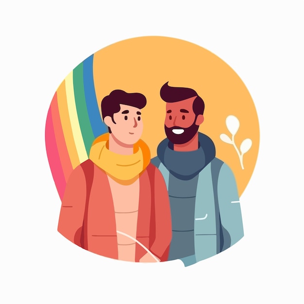 A portrait of gay couple with a rainbow flag the concept of lgbtq illustration of a couple of men