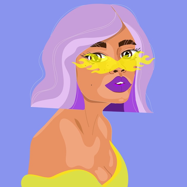 Vector portrait of a giamorous girl in yellow glasses.