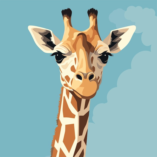 Vector portrait of giraffe flat illustration on the blue background high resolution