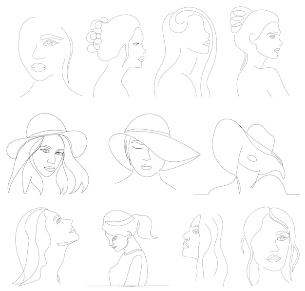 Portrait of a girl drawing by one continuous line, vector