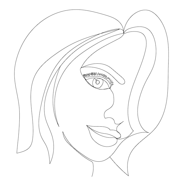 Portrait of a girl drawing one line sketch, isolated