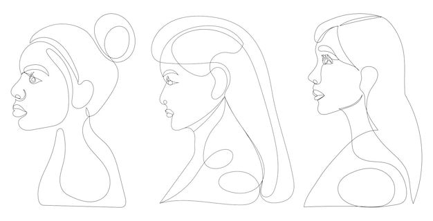 Portrait of a girl in profile drawing in one continuous line isolated vector