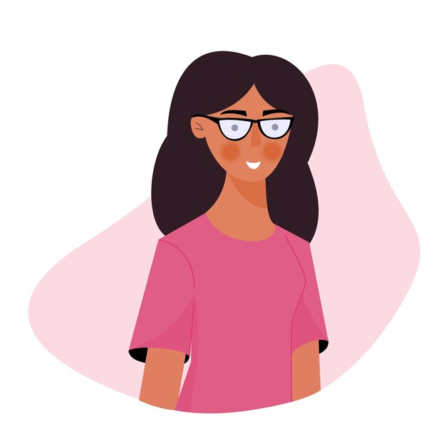 Vector portrait girl using glasses illustration for avatar profile background smart girl with glasses