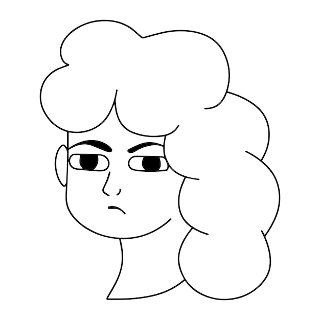 Portrait of a girl with curly hair doodle linear cartoon