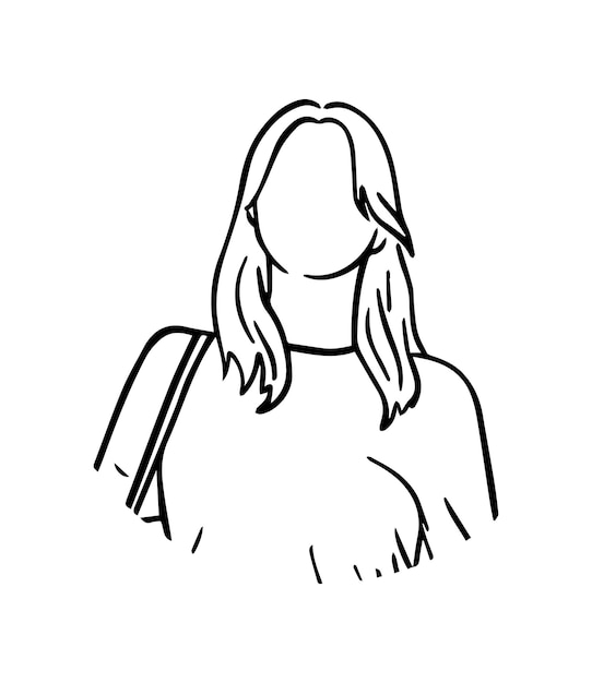 Portrait of a girl with long hair in a jacket man clothes doodle linear cartoon coloring