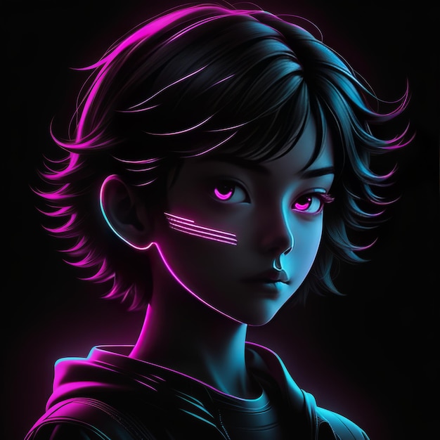 Vector portrait of a girl with a neon light portrait of a girl with a neon light