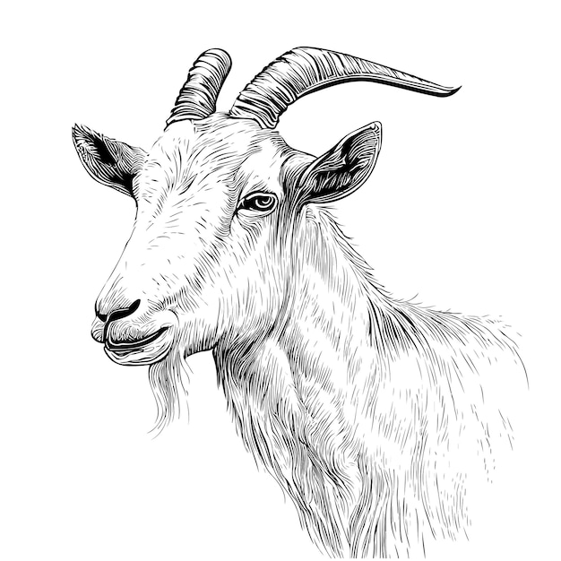 Portrait of goat head sketch hand drawn engraving style Vector illustration