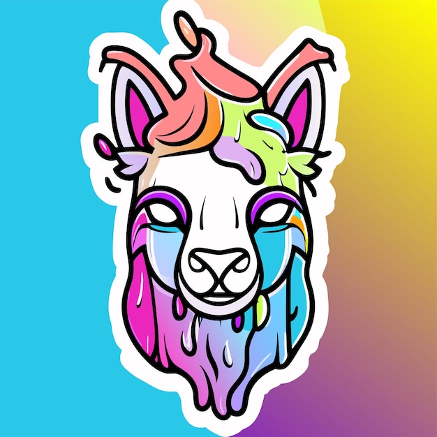 Vector portrait of goat in pop art style flying colors expression hand drawn flat stylish cartoon sticker