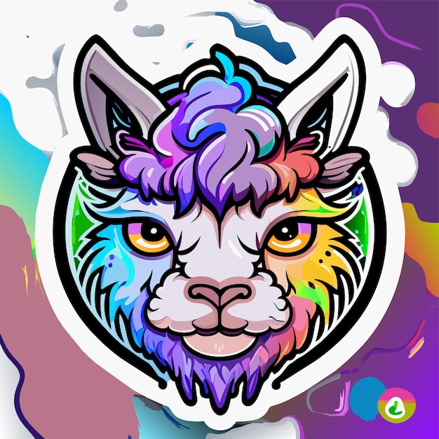 Portrait of goat in pop art style flying colors expression hand drawn flat stylish cartoon sticker