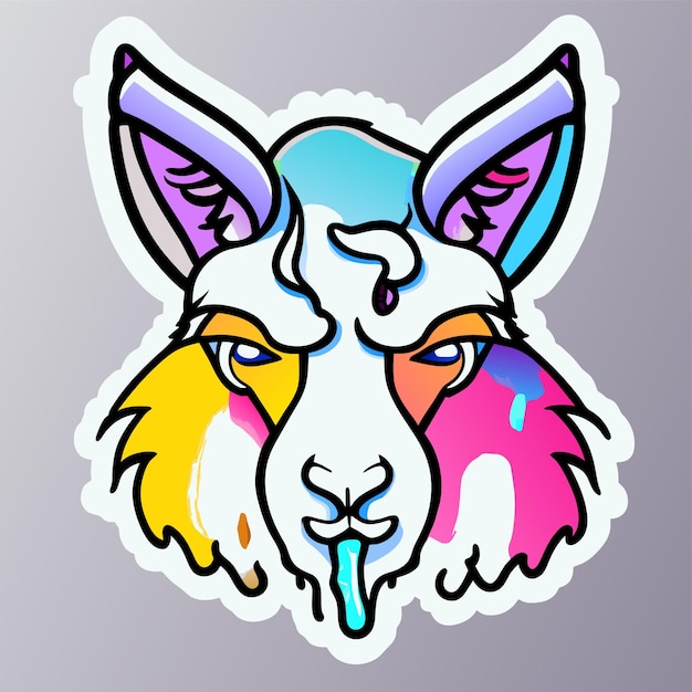 Portrait of goat in pop art style flying colors expression hand drawn flat stylish cartoon sticker