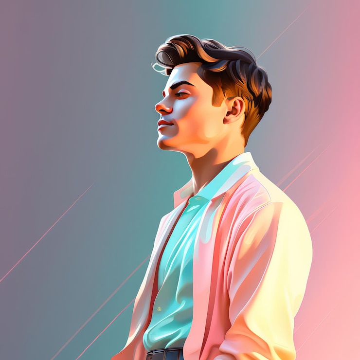 Vector portrait of handsome guy in a white shirt
