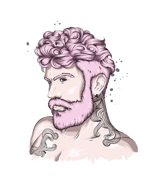 Vector portrait of a handsome guy with a stylish hairstyle