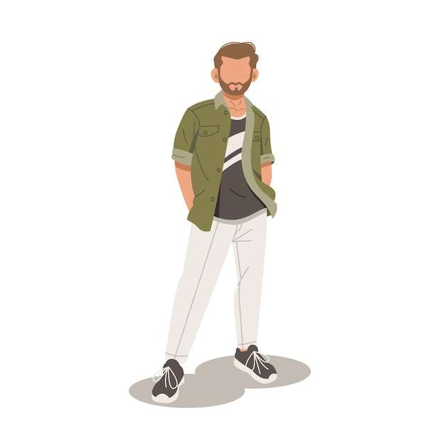 スタイリッシュな服を着たハンサムな男の肖像画 フラットデザインのイラスト