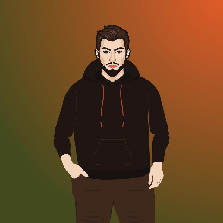 Vector portrait handsome man wearing hoodie or sweatshirt isolated gradient background vector illustration