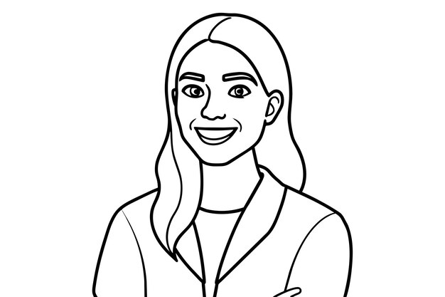 Vector portrait of handsome smiling young woman with folded arms line art vector illustration