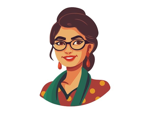 Portrait of a happy beautiful smiling Indian woman flat vector illustration